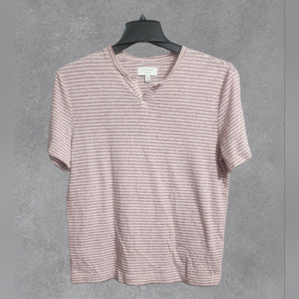 Banana Republic Linen Blend short Sleeve Red White Stripe Top Size Medium